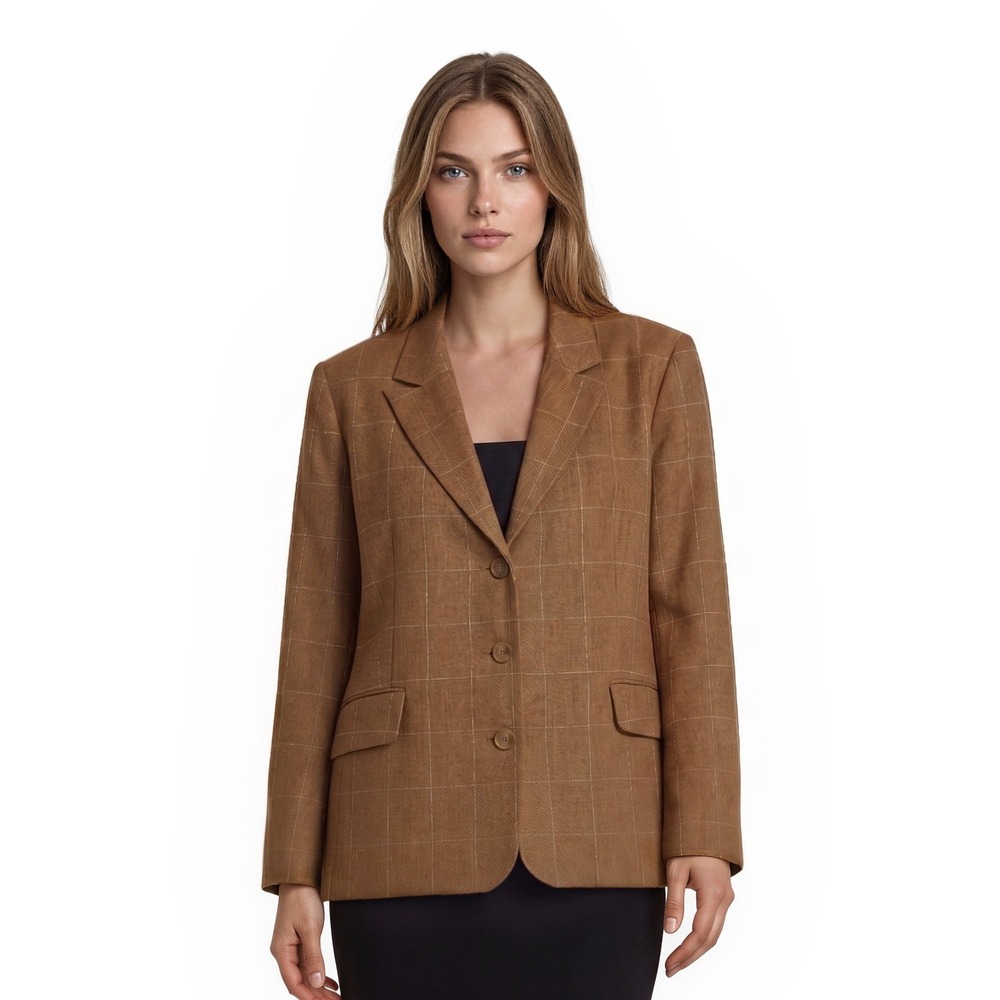 Vintage Talbots Blazer Women's Size 12 Brown Silk‎ Wool Windowpane Plaid Y2K